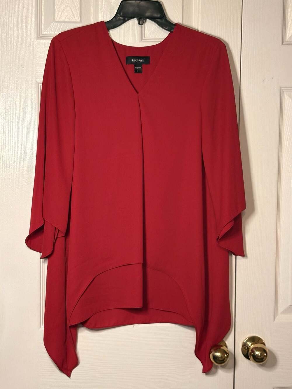 Karen Kane Red V-Neck Poncho Blouse - Picture 6 of 7